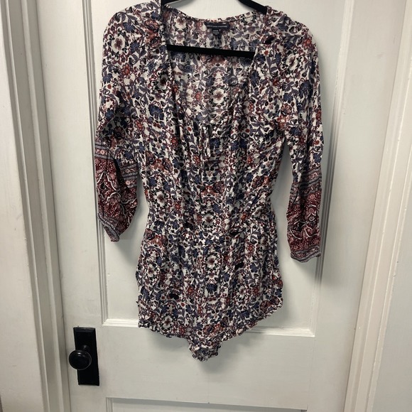 American Eagle Outfitters Pants - American Eagle Outfitters Floral Blouse Boho Artsy Mixed Prints Hippie Womens M